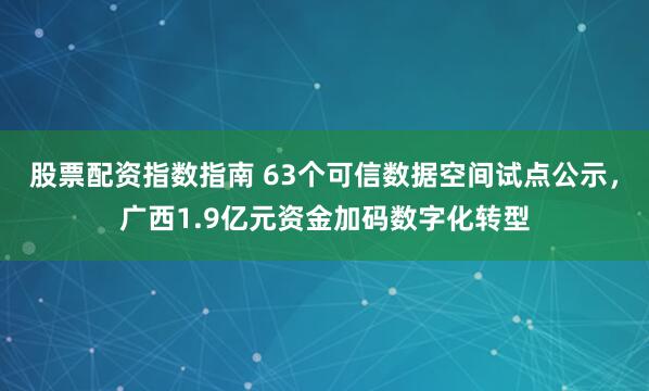 股票配资指数指南 63个可信数据空间试点公示，广西1.9亿元资金加码数字化转型