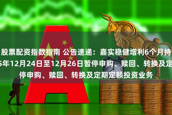 股票配资指数指南 公告速递：嘉实稳健增利6个月持有混合基金2025年12月24日至12月26日暂停申购、赎回、转换及定期定额投资业务